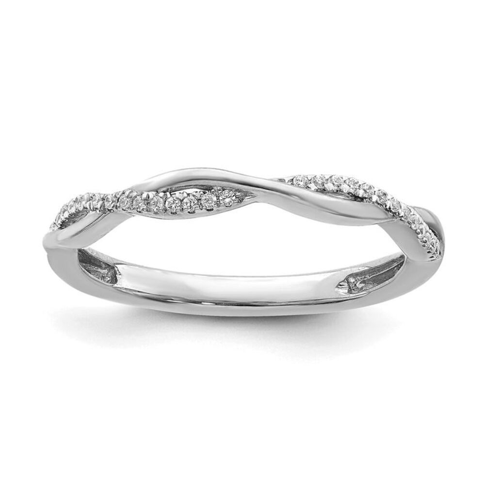 2mm 14k White Gold 1/15 Ctw Diamond Stackable Twist Band, Size 7
